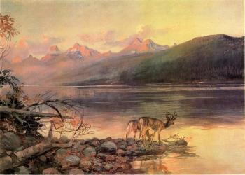 查爾斯 馬裡安 拉塞爾 Deer at Lake McDonald 查爾斯 馬裡安 拉塞爾 Deer at Lake McDonald
